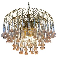 Venetian Chandelier Pink Flowers Glass, Murano, 1970s