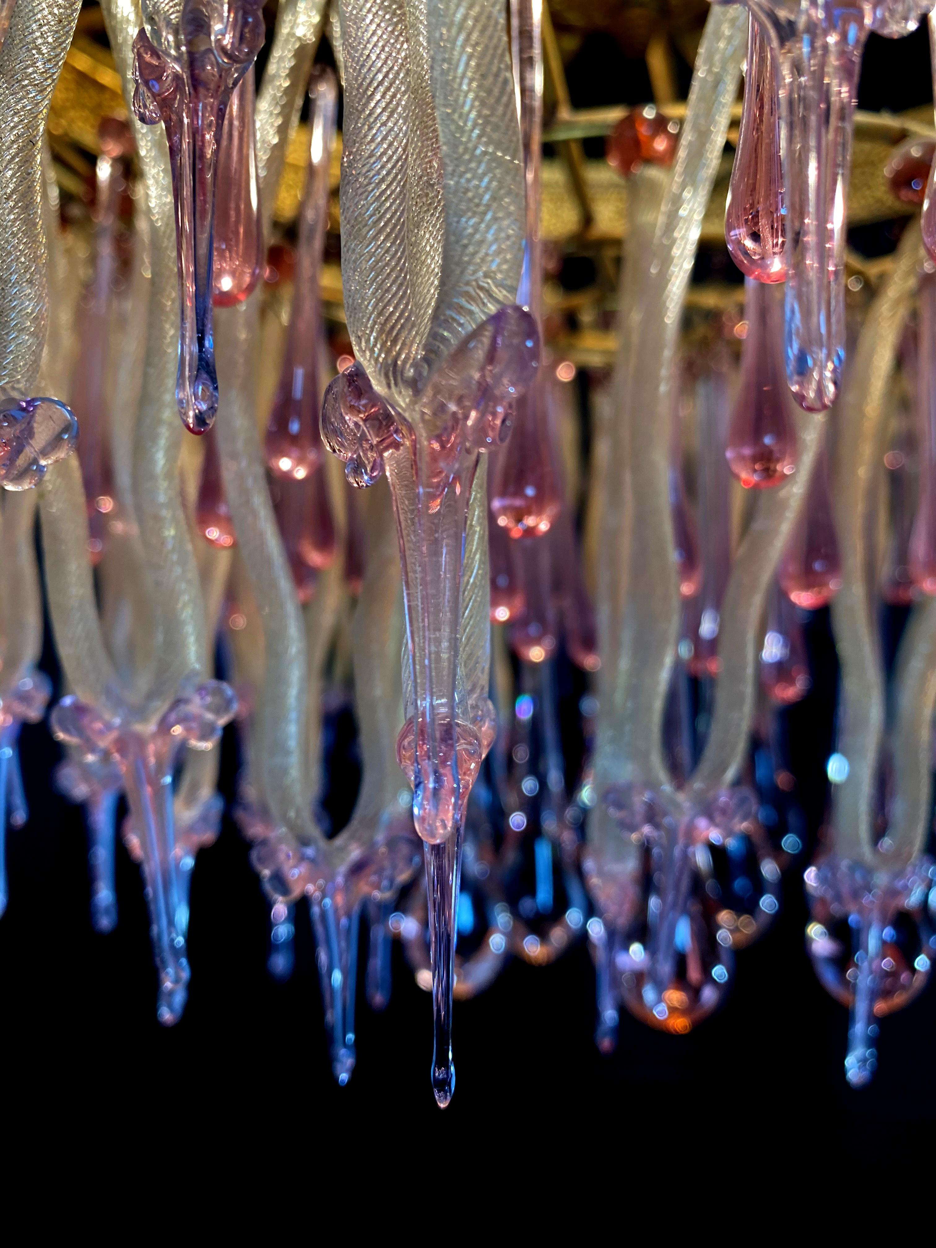 Venetian Chandelier with Golden Pendants, Barovier & Toso. Murano, 1950s 9