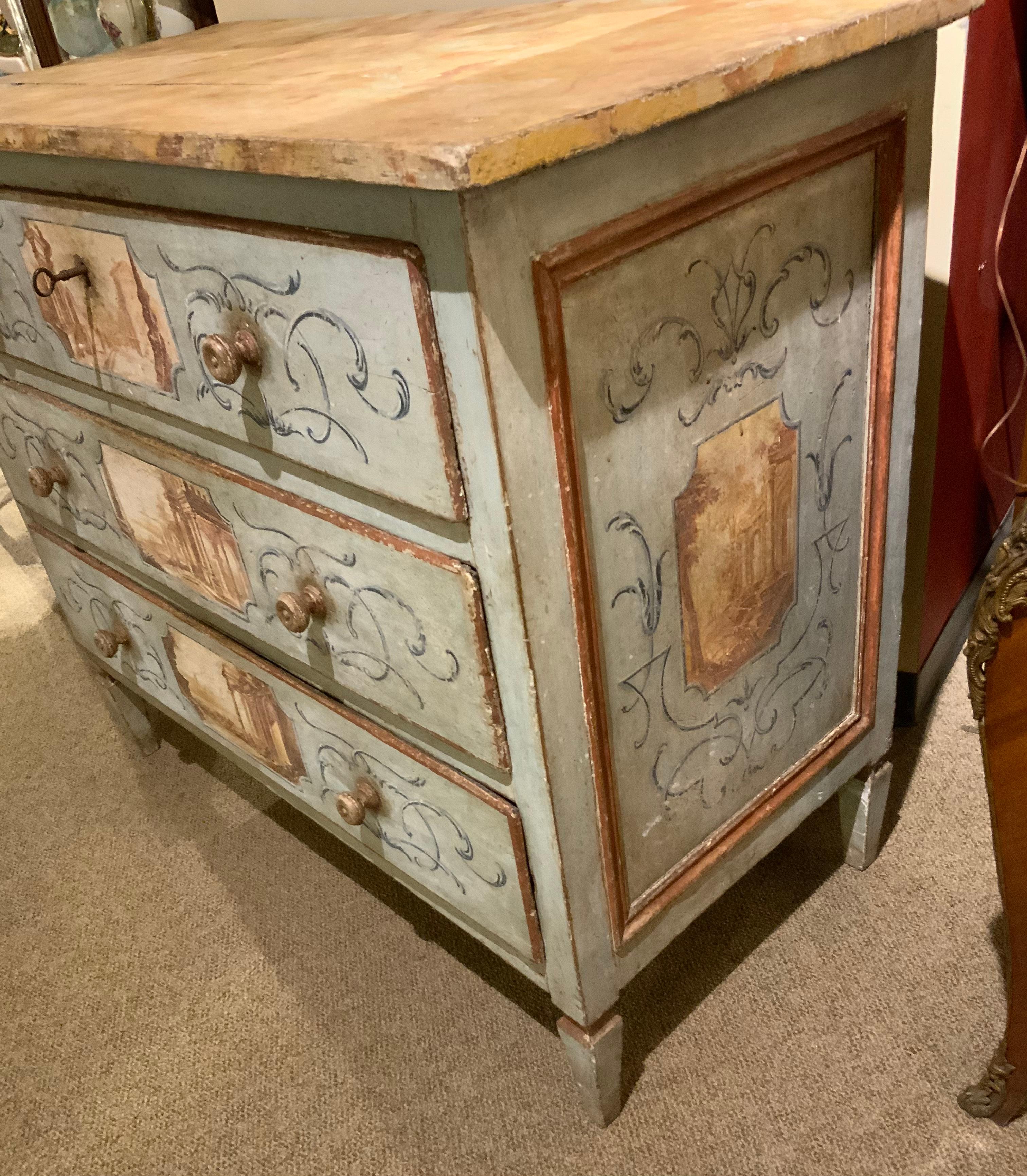 Italian Venetian Chest of Drawers, Hand Painted, 18th C For Sale
