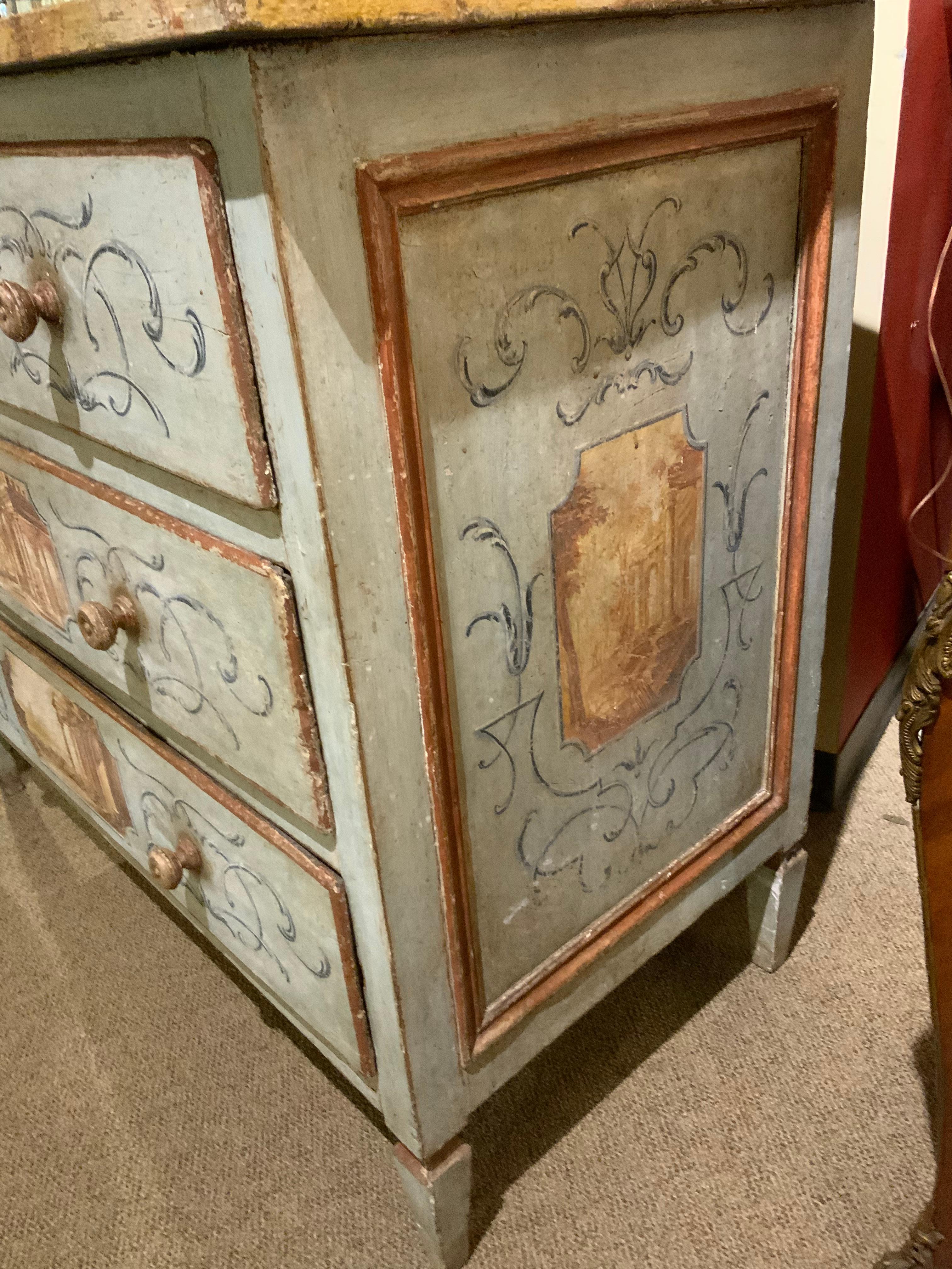 Wood Venetian Chest of Drawers, Hand Painted, 18th C For Sale