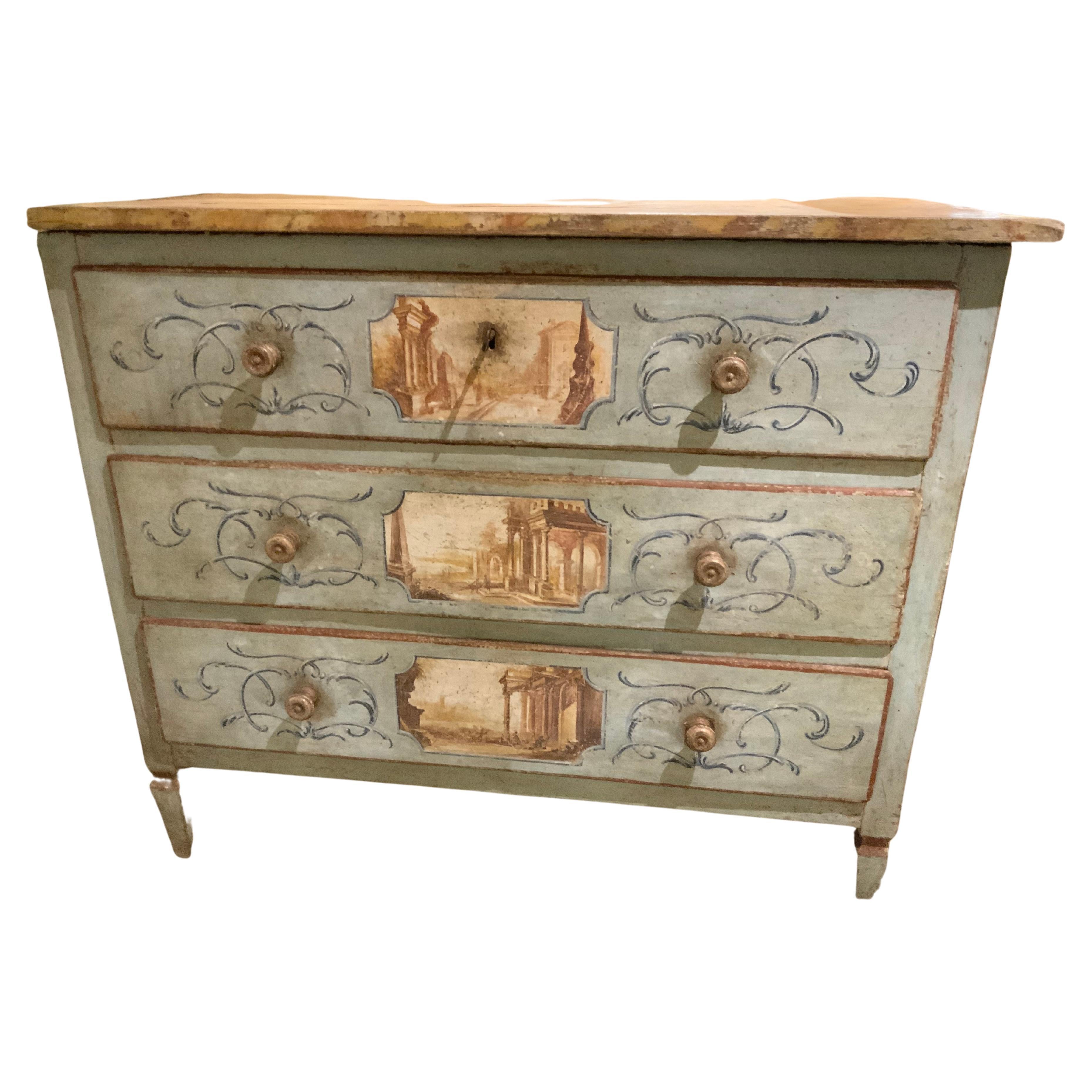 Venetian Chest of Drawers, Hand Painted, 18th C For Sale