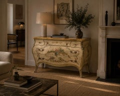 Venetian, Chinoiserie Bombé Commode, Beige Painted, Faux Marble, Italy, 1920s