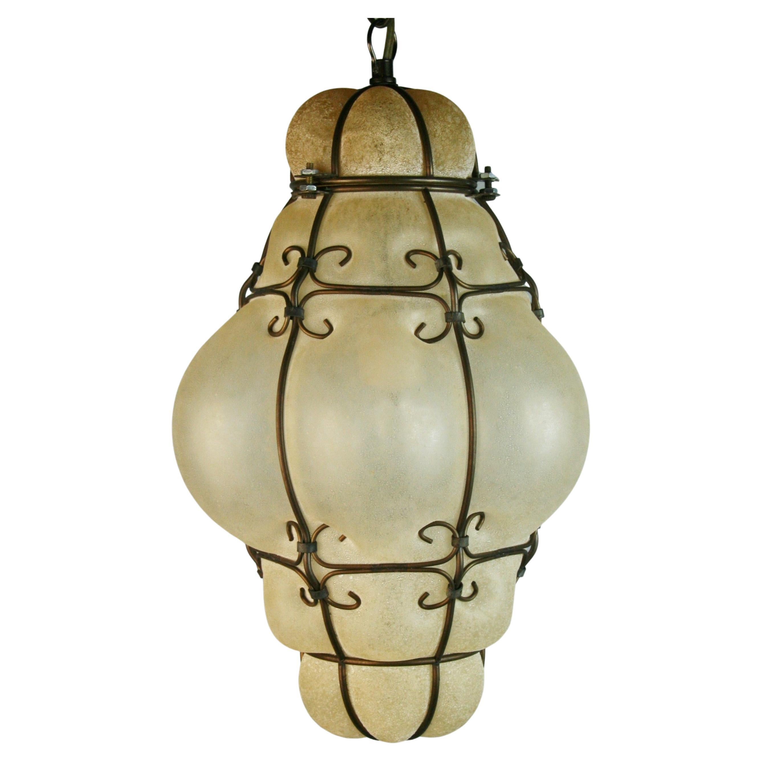 Venetian Clear Glass Pendant with Embedded Sand Finish For Sale