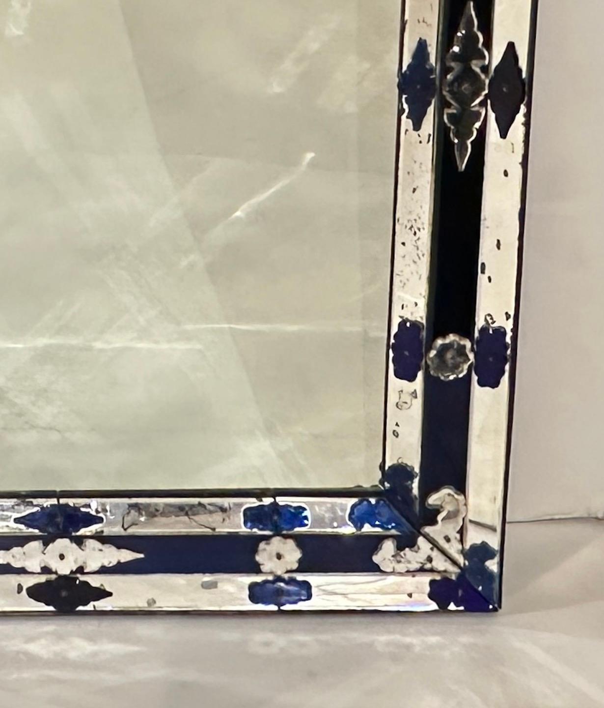 italien Miroir vénitien bleu cobalt en vente