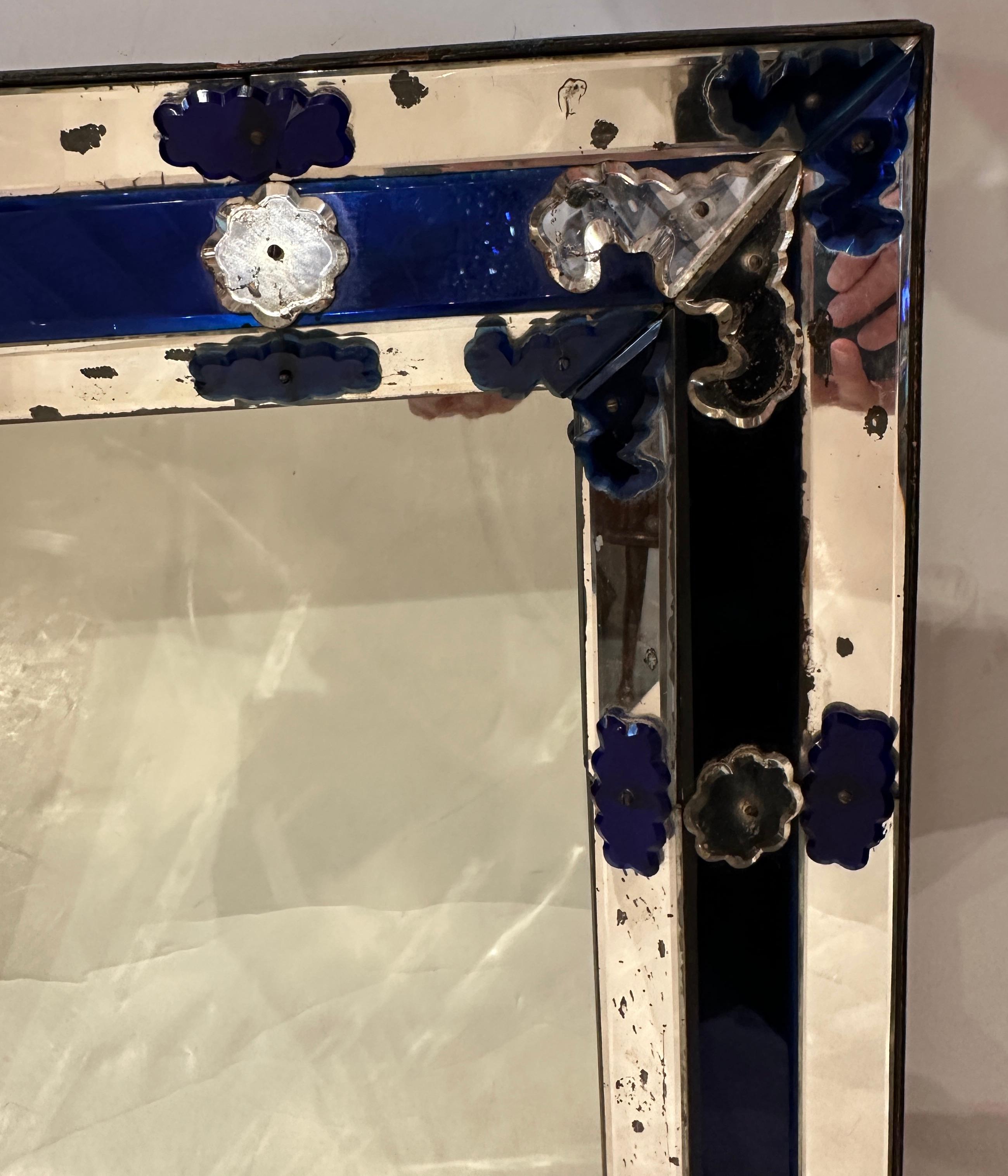 Venetian Cobalt Blue Mirror In Good Condition For Sale In Newport Beach, CA