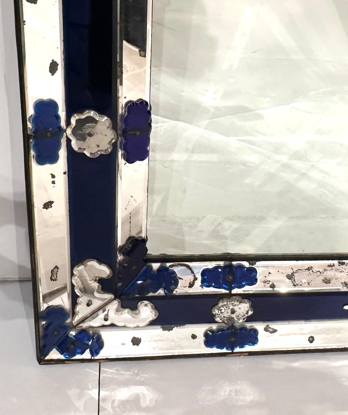 Miroir vénitien bleu cobalt en vente 1
