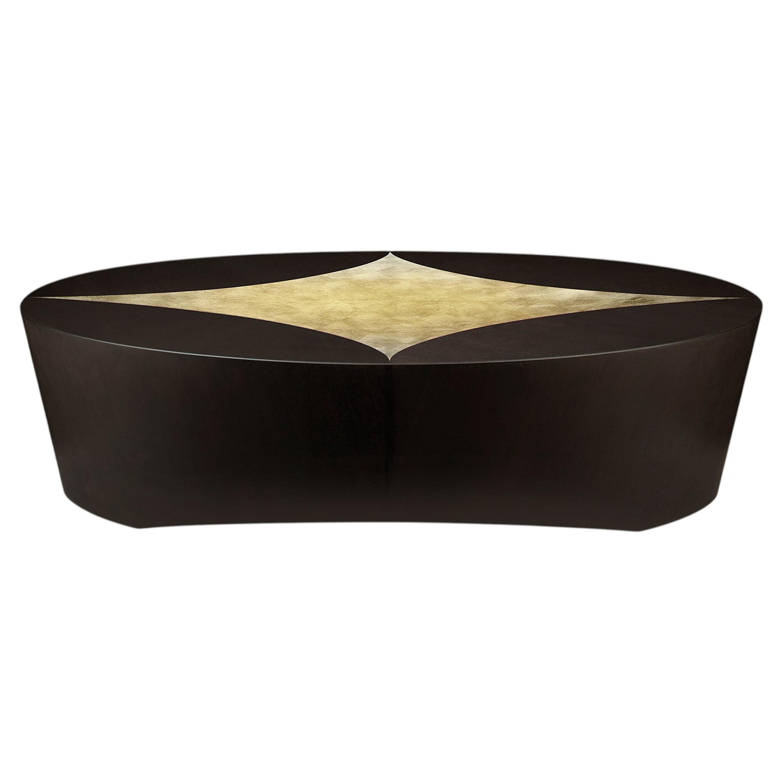 Venetian Cocktail Table in Dark Java Walnut and Brass Leaf by Studio Roeper For Sale
