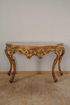 Italian, venetian XVIII century console table in gilded wood