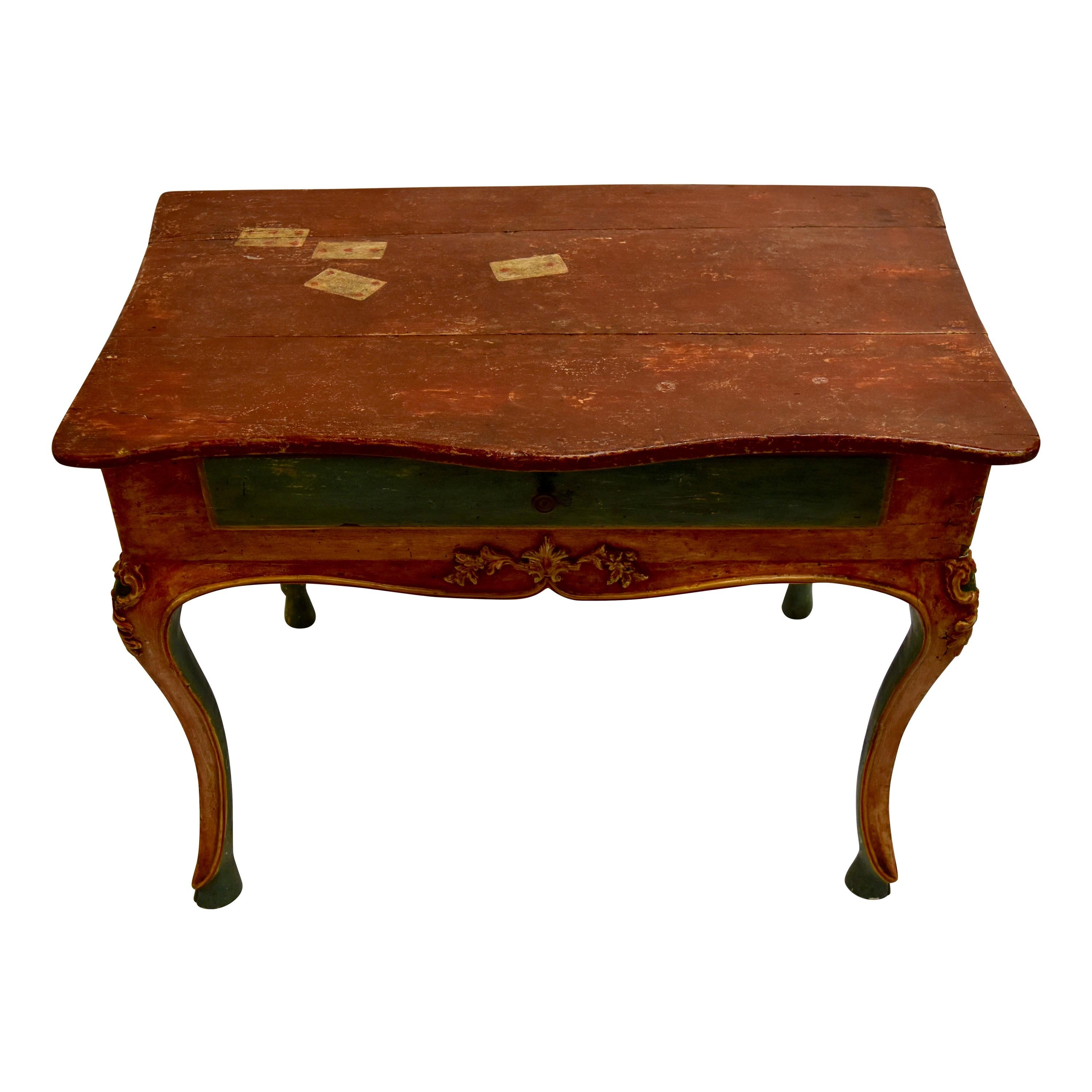 Venetian single drawer console table with trompe l'oeil detail over cabriole leg