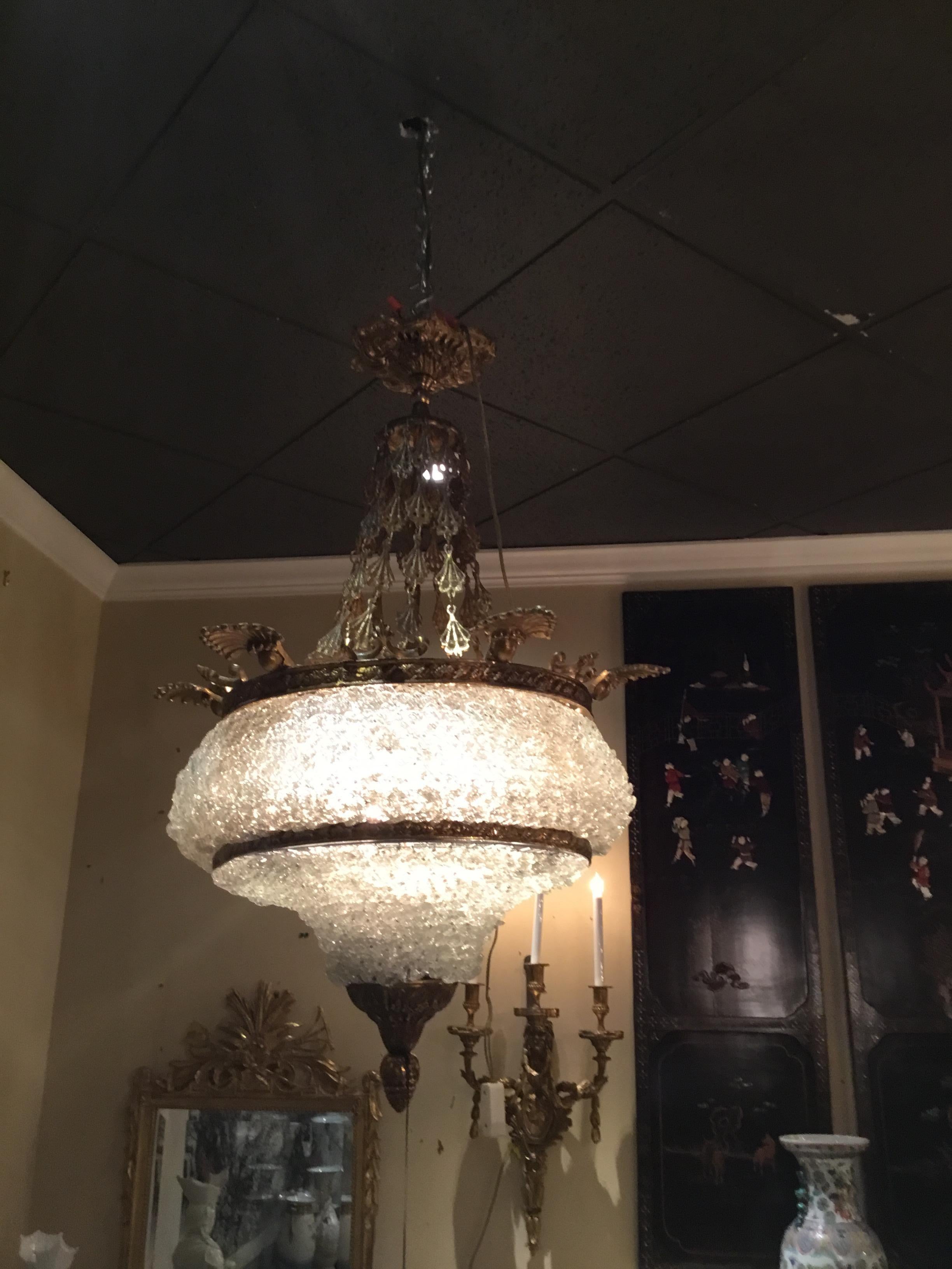 Venetian Crystal and Bronze dore Chandelier with 6 Lights In Good Condition In Houston, TX