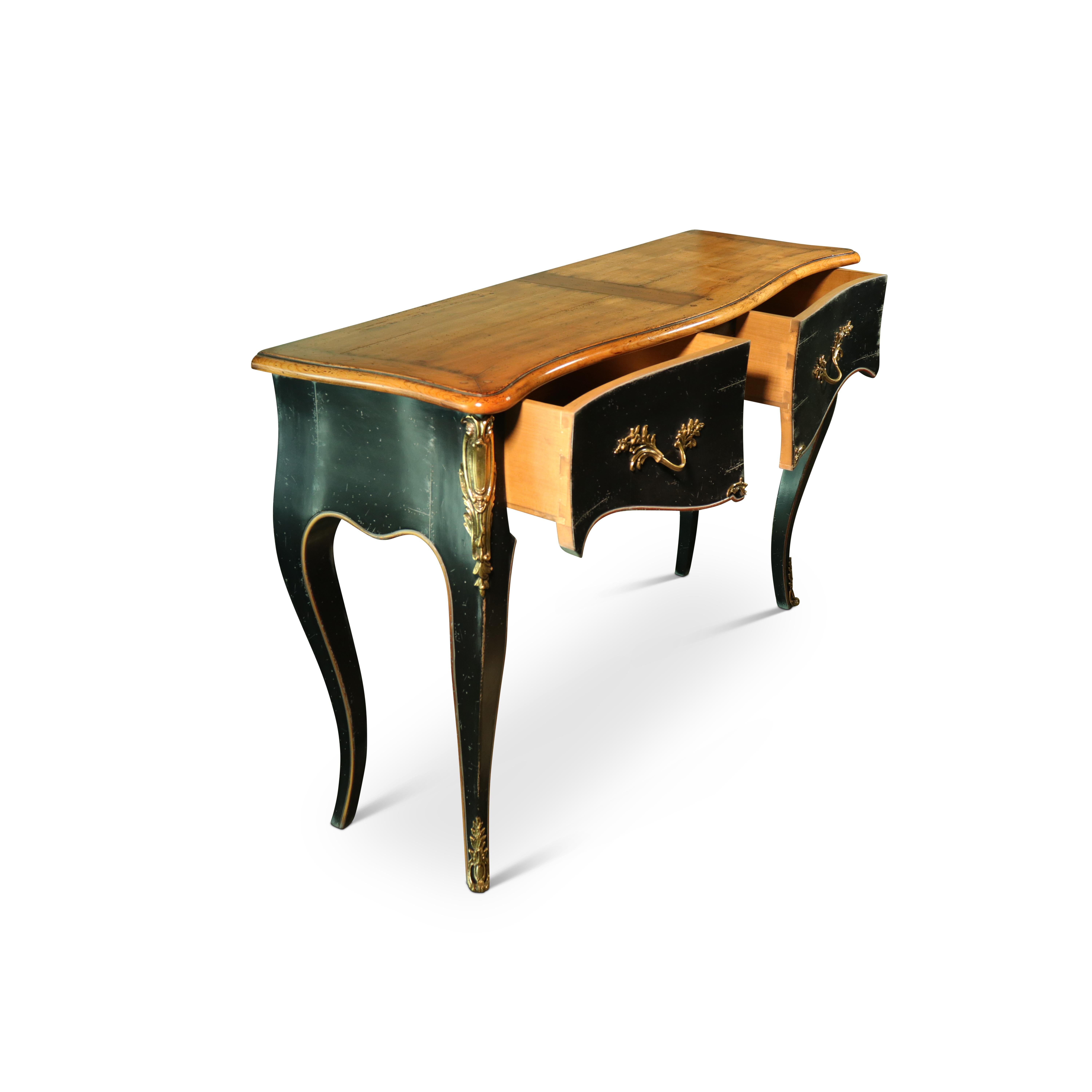 Hand-picked by us from Venezia, this extraordinary piece has been handcrafted by Venetian artisans based on a Luigi XV historical console. Featuring gilt brass and bronze drawer pulls and ormolu mounts, this superb console is a true homage to expert