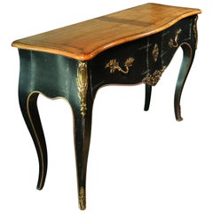 Venetian Designer Luigi XV Ebonized Cherrywood Bronze, Brass Console