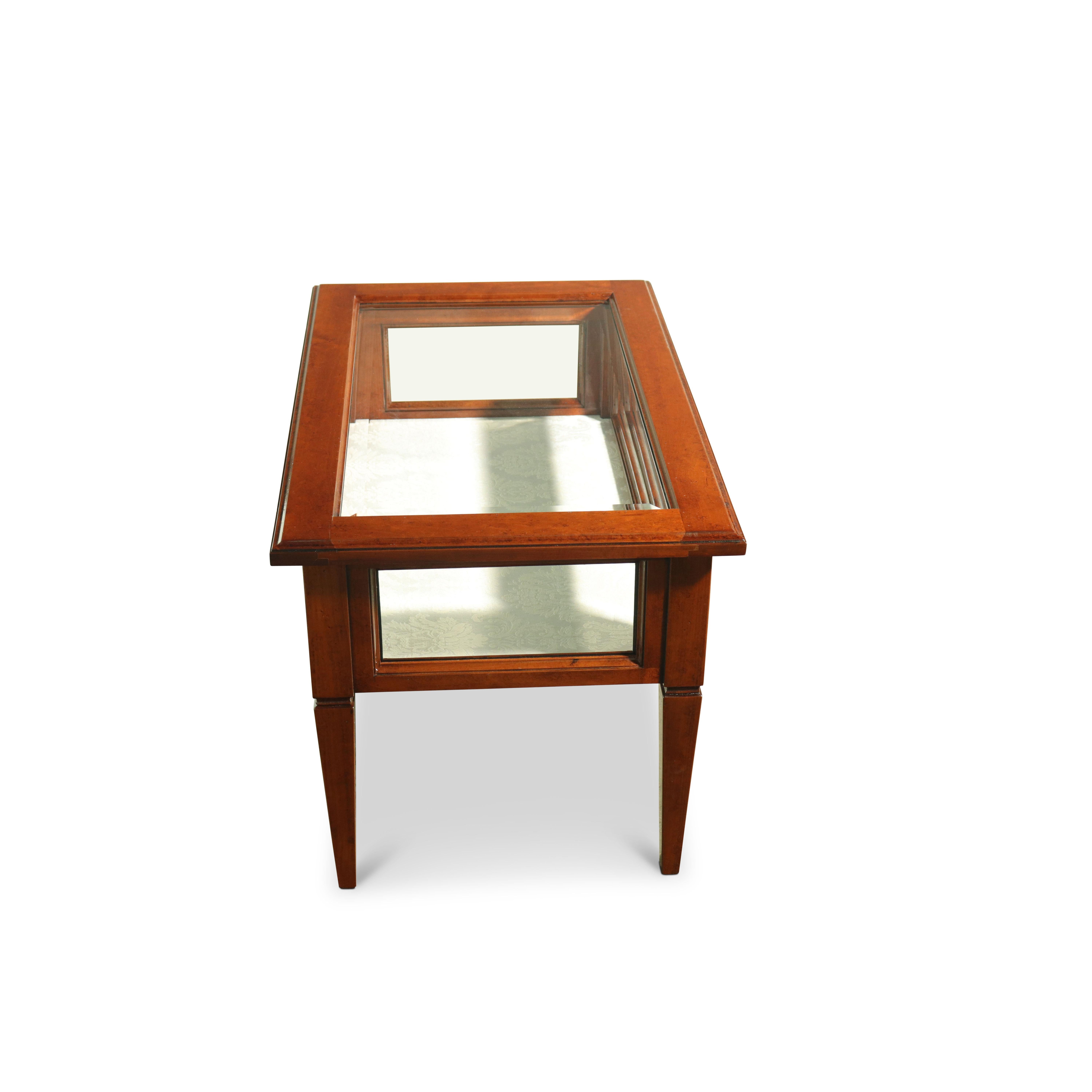 Handcrafted in Venezia, this beautiful Empire inspired bevelled glass display case features solid walnut exterior and Italian cream silk interior. The drawer slides out to display all your precious items. A stunningly exquisite Italian designer