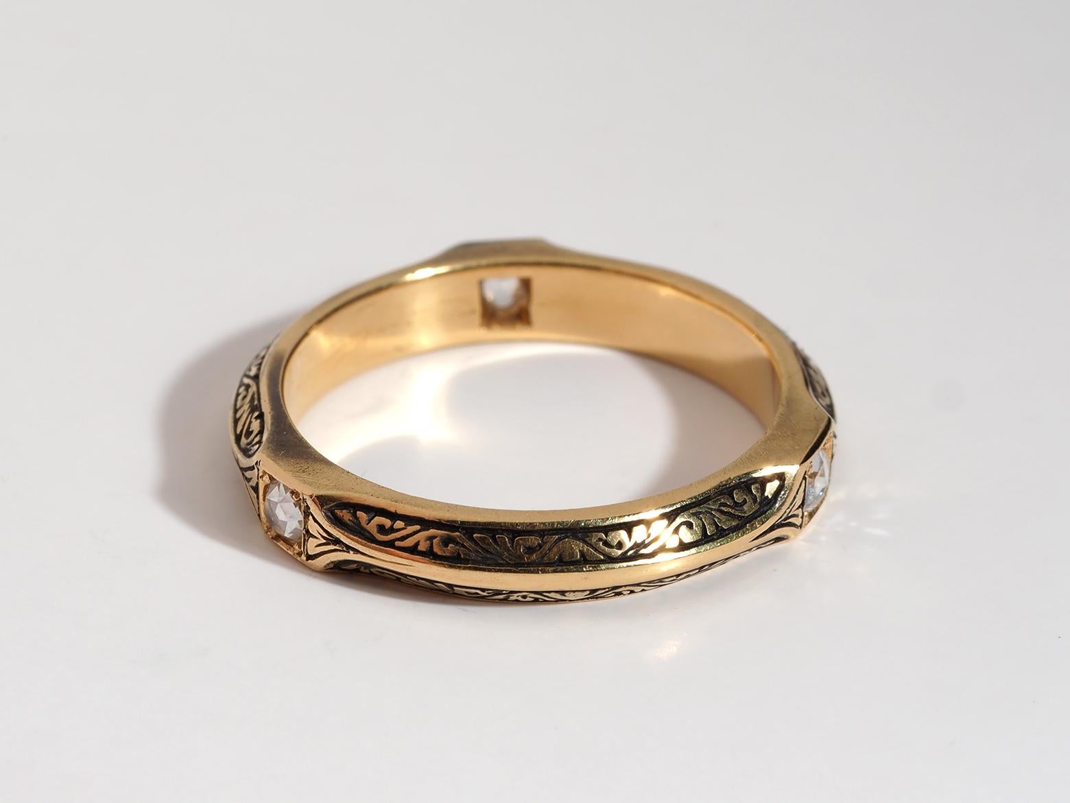 Taglio a rosa Anello con diamante veneziano in oro giallo e annerito 18 carati in vendita