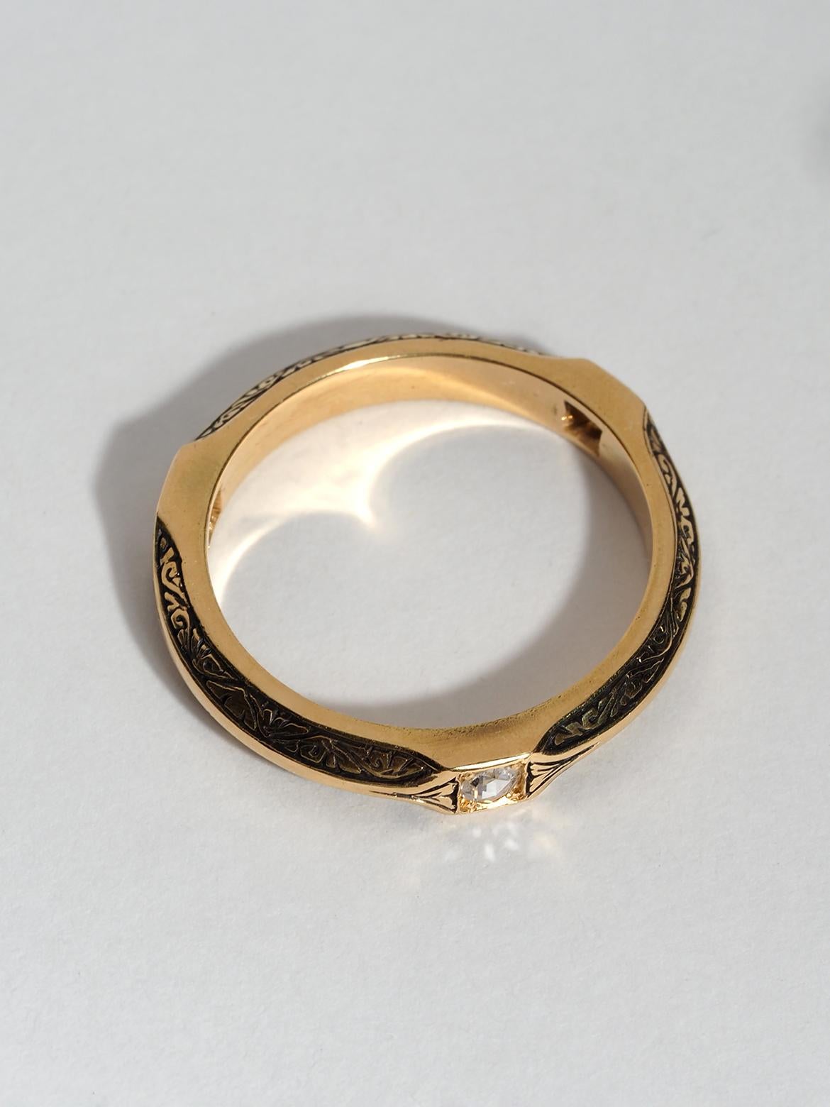 Anello con diamante veneziano in oro giallo e annerito 18 carati In condizioni Nuovo in vendita a Berlin, DE