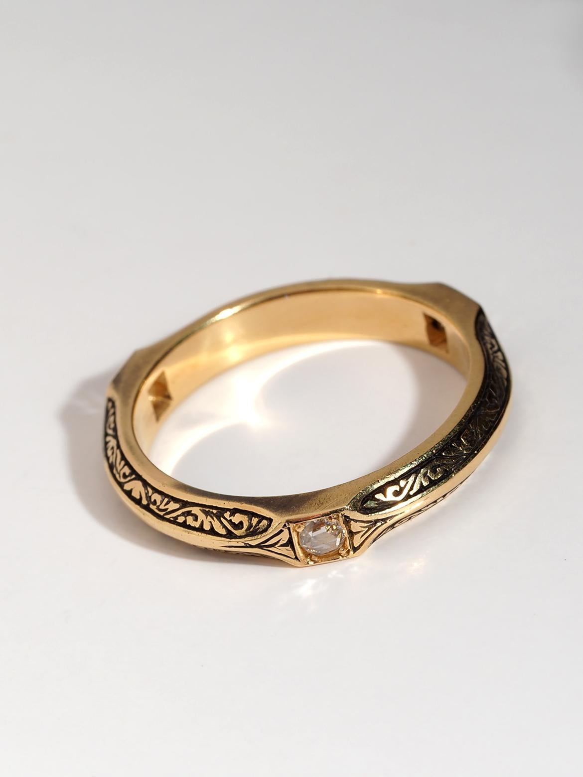 da uomo o donna Anello con diamante veneziano in oro giallo e annerito 18 carati in vendita