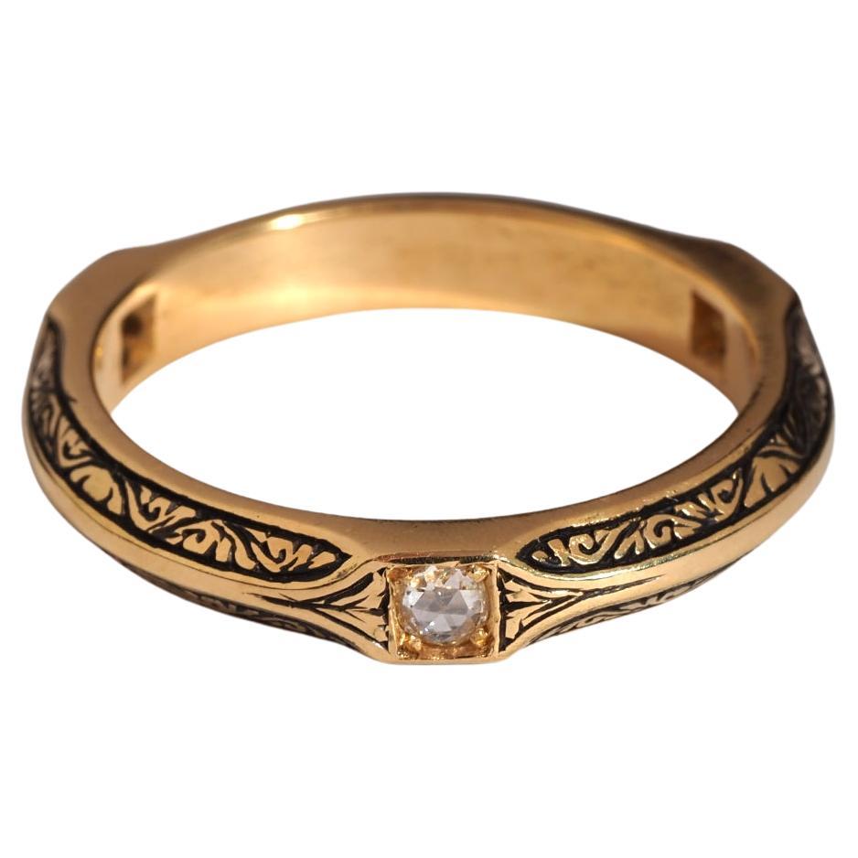 Venetian Diamond 18K Yellow and Blackened Gold Ring