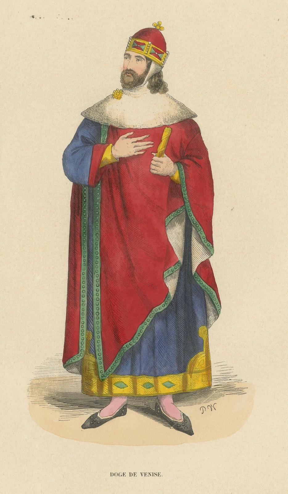 Venezianische Dignity: The Doge in Contemplation, Kupferstich von 1847 (Mittleres 19. Jahrhundert) im Angebot