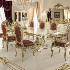 Venetian Dining Table in Ivory Finish and Customized Inlay by Modenese