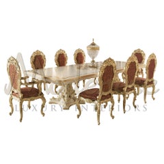 Venetian Dining Table in Ivory Finish and Customized Inlay by Modenese