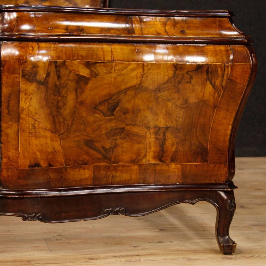 Maple Venetian Double Bed in Walnut and Burl Wood in Louis XV Style, 20th Century