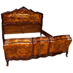 Venetian Double Bed in Walnut and Burl Wood in Louis XV Style, 20th Century