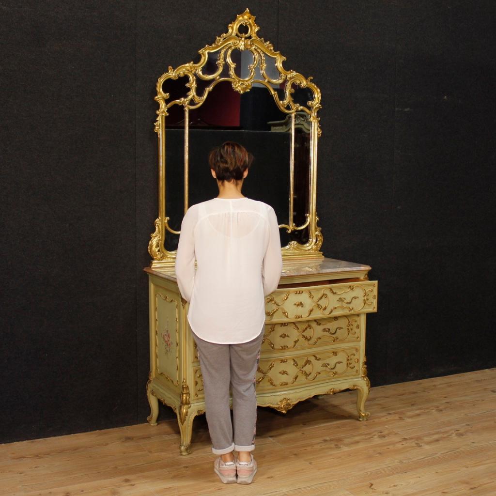 Venetian Dresser with Mirror in Lacquered, Gilt, Painted Wood from 20th Century 8