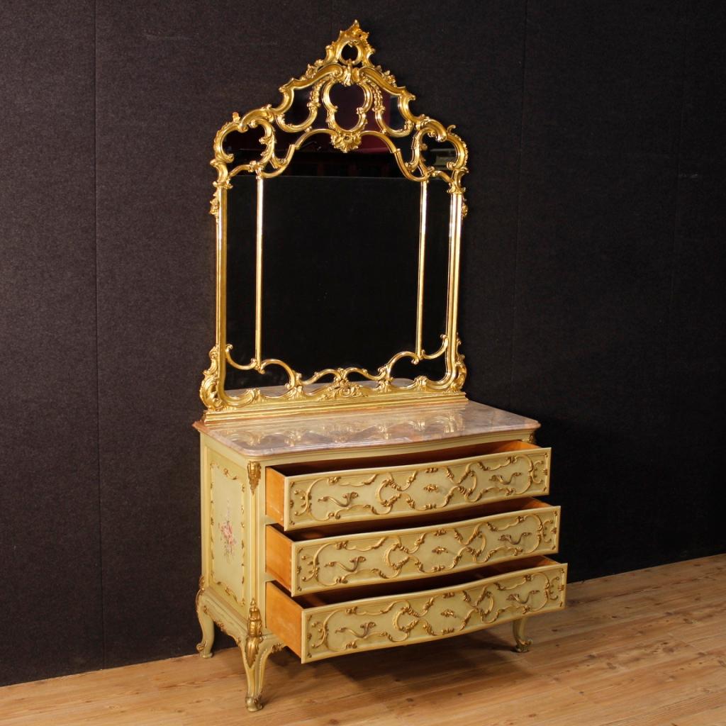 Venetian Dresser with Mirror in Lacquered, Gilt, Painted Wood from 20th Century 2