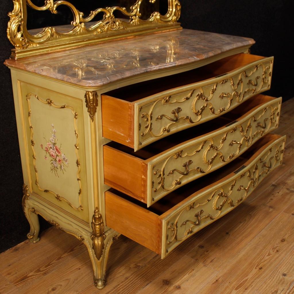 Venetian Dresser with Mirror in Lacquered, Gilt, Painted Wood from 20th Century 3
