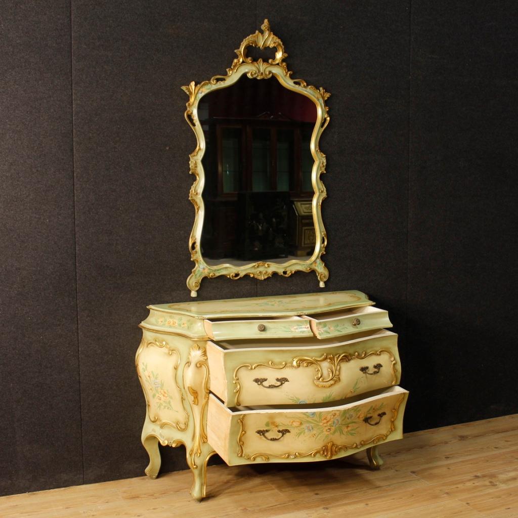 Venetian Dresser with Mirror in Lacquered, Gilt, Painted Wood from 20th Century 4