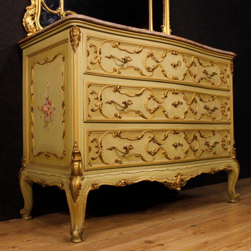 Venetian Dresser with Mirror in Lacquered, Gilt, Painted Wood from 20th Century 4