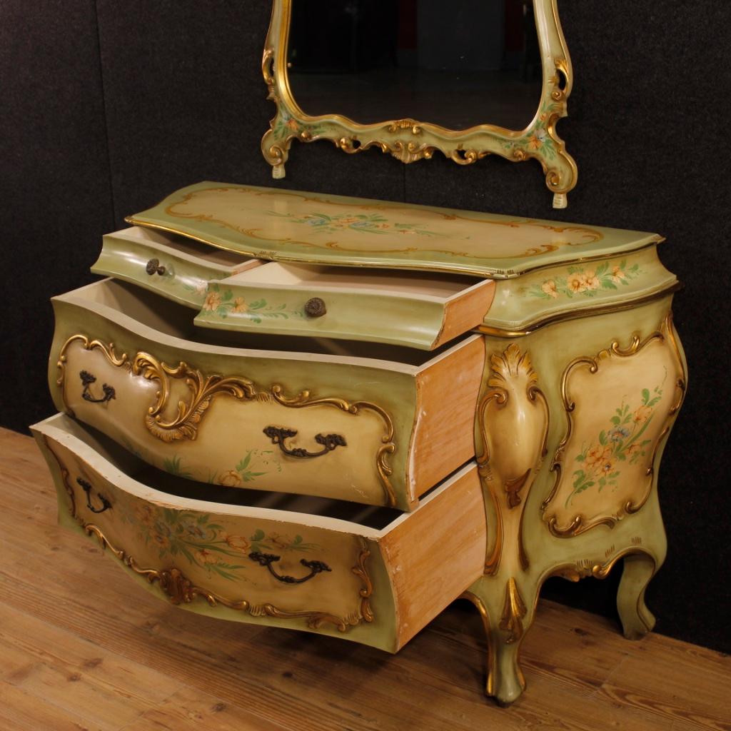 Venetian Dresser with Mirror in Lacquered, Gilt, Painted Wood from 20th Century 5