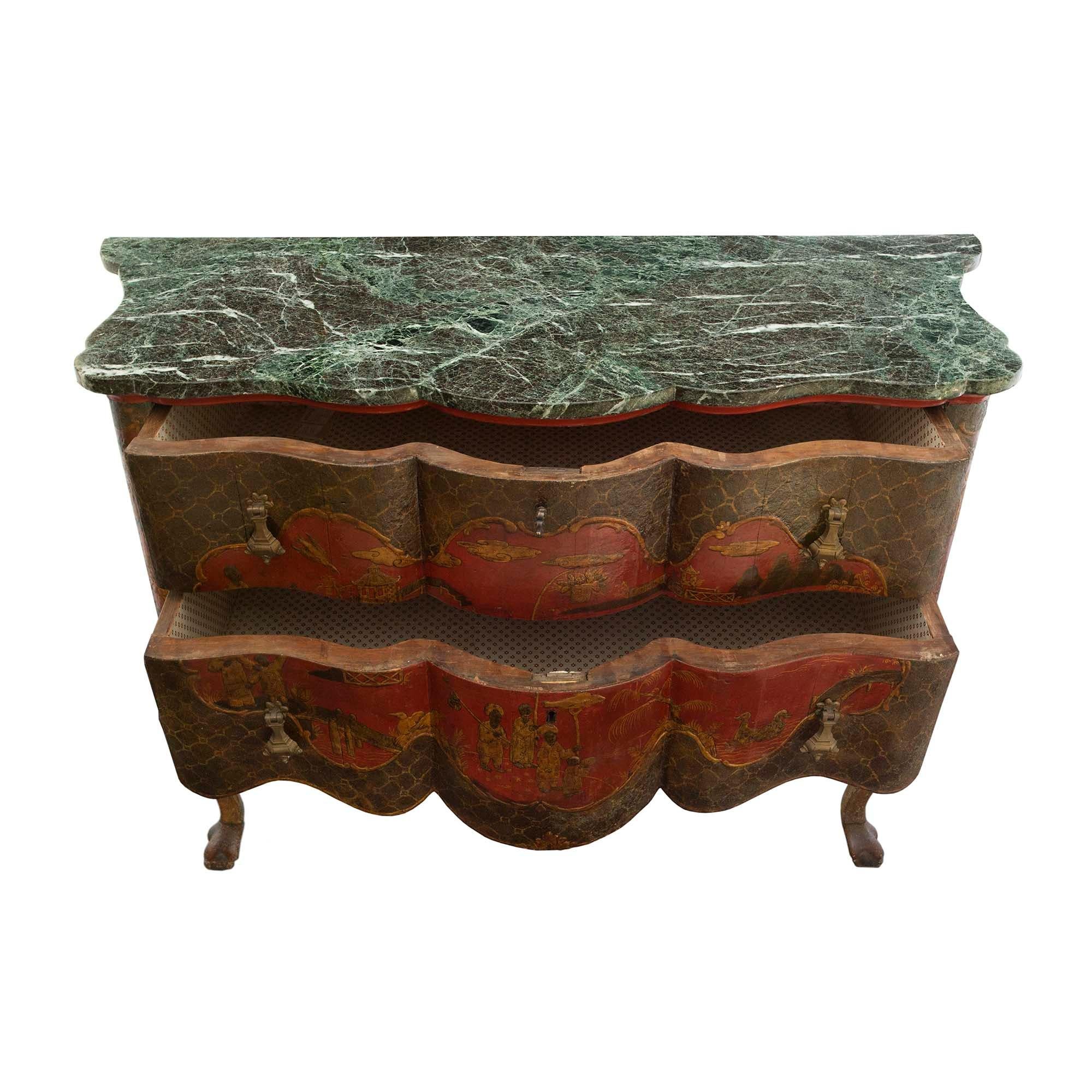 Marble Venetian Early 19th Century Two-Drawer Japanese Lacquered Commode For Sale