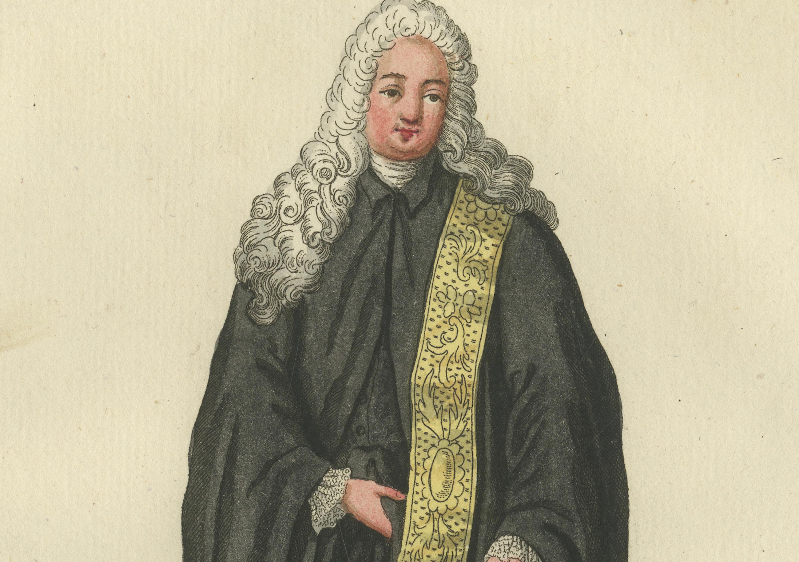 Gravé Elegance vénitienne : Chevalier de Saint-Marc dans une gravure à la main du XVIIIe siècle en vente