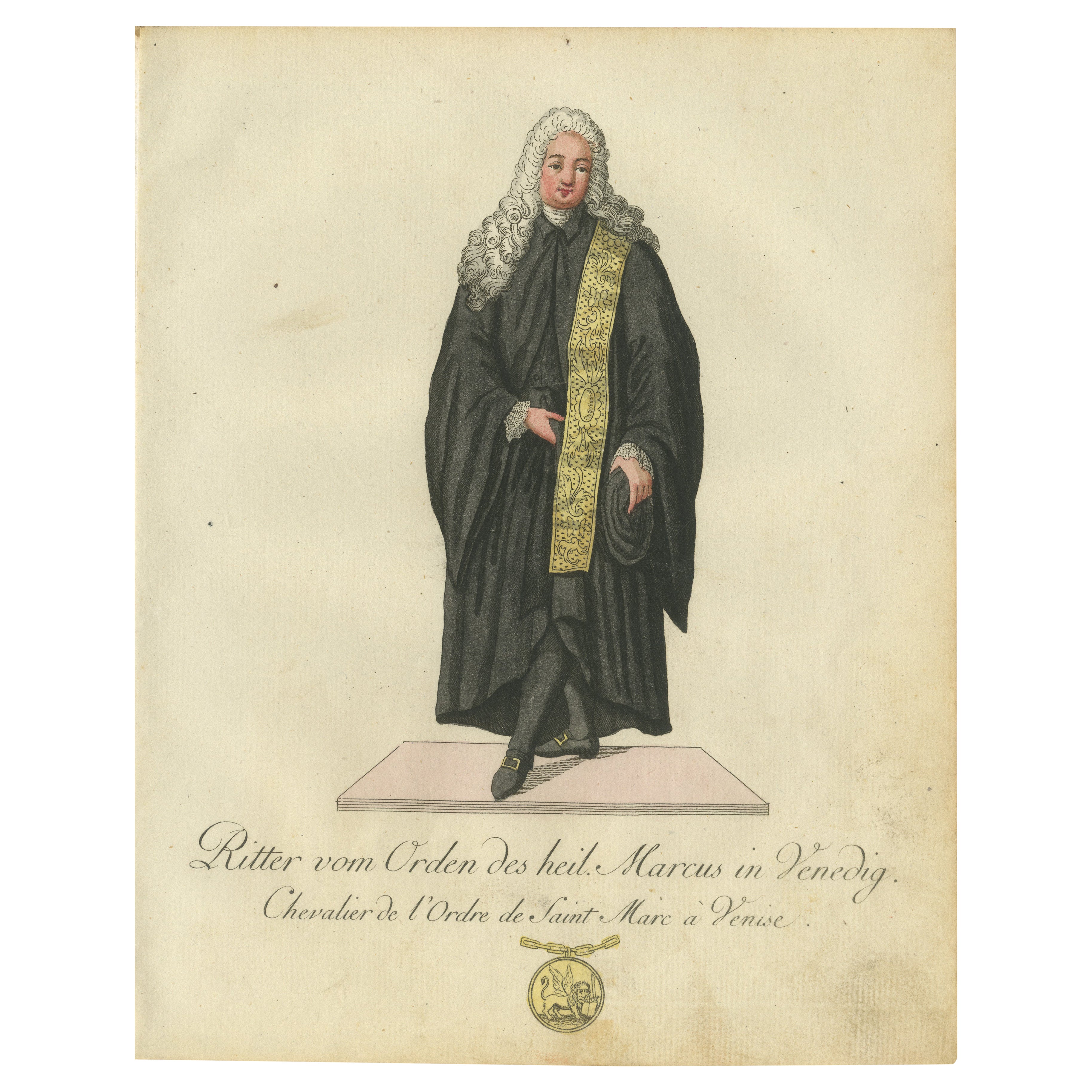 Venezianische Eleganz: Der Ritter von St. Markus in der Handkolorierten Gravur des 18.