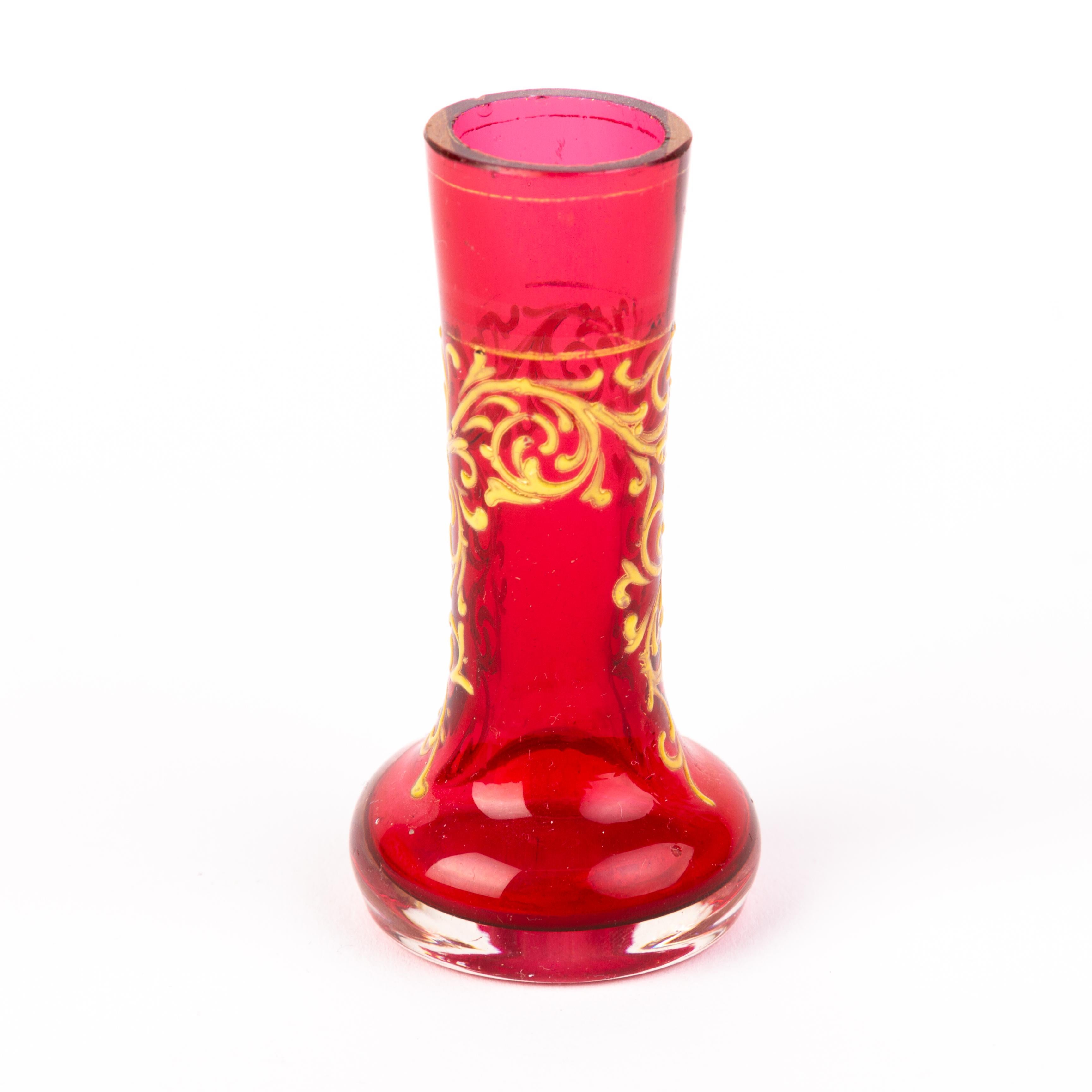 20th Century Venetian Enamel Ruby Glass Vase