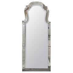 Venetian Etched Clear Crystal Long Wall Mirror.