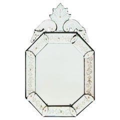 Venetian Etched Floral Motif Octagonal Mirror