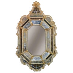 Antique Venetian Etched Glass Mirror, circa 1920