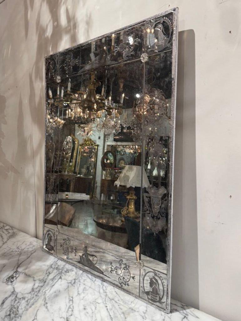 Venetian Etched Glass Mirror In Good Condition For Sale In Dallas, TX