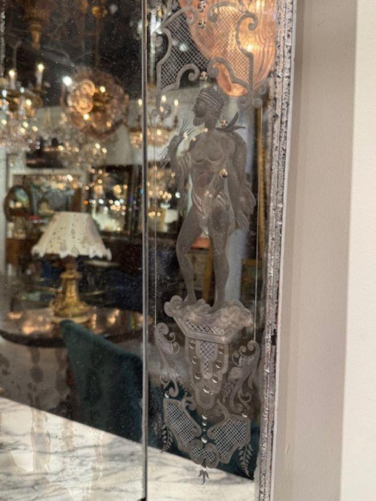 19th Century Venetian Etched Glass Mirror For Sale