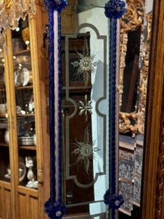 Venetian Etched Glass Mirrors with Cobalt Blue Accents