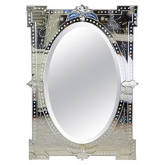 Venetian Etched Glass Ornate Rectangular Vanity Wall Mirror over Mantel