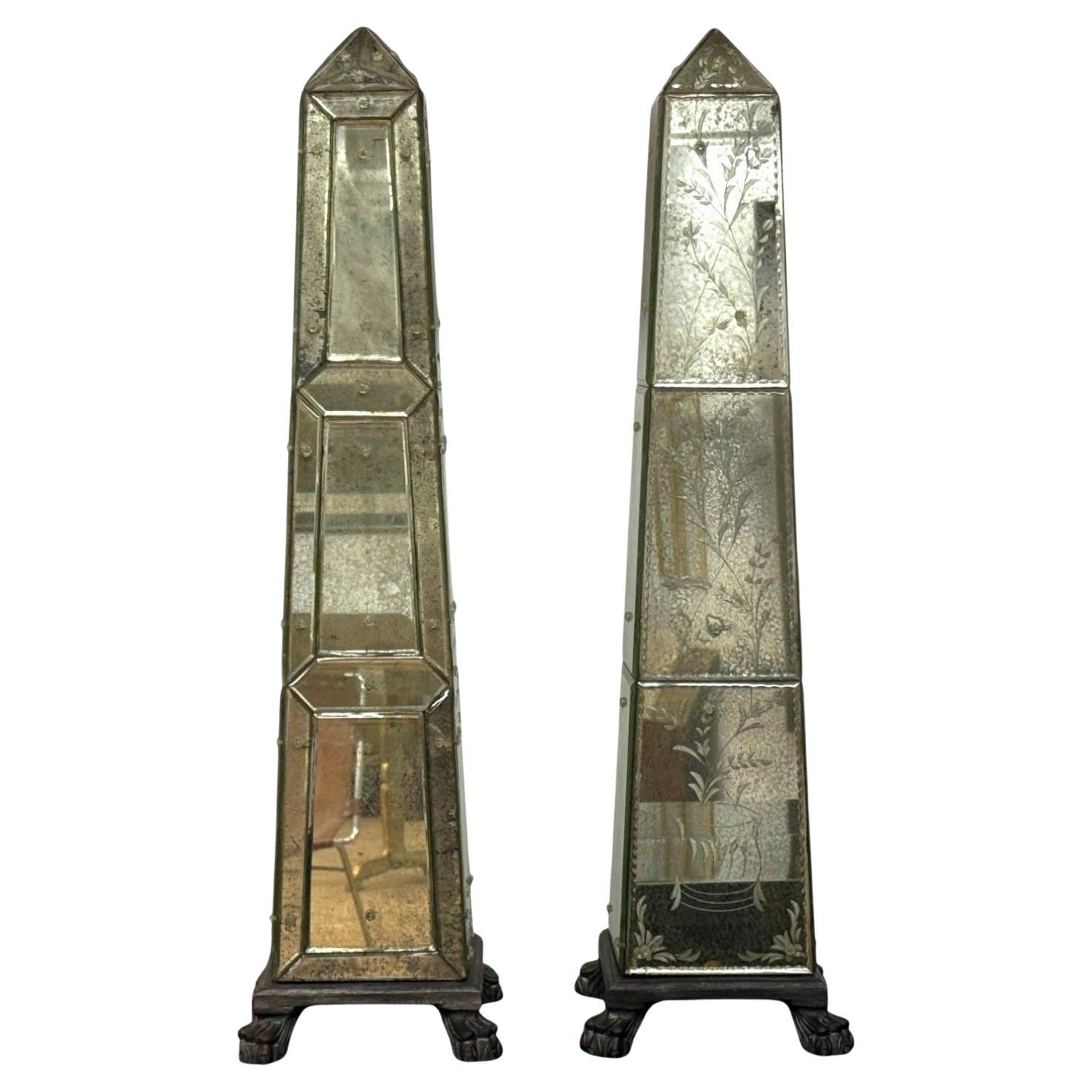 Venezianisch, geätzte Glasscheiben, Distressed Mirror, Obelisken, 20.