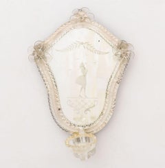 Venetian Etched Mirrored Glass Appliques, Pair