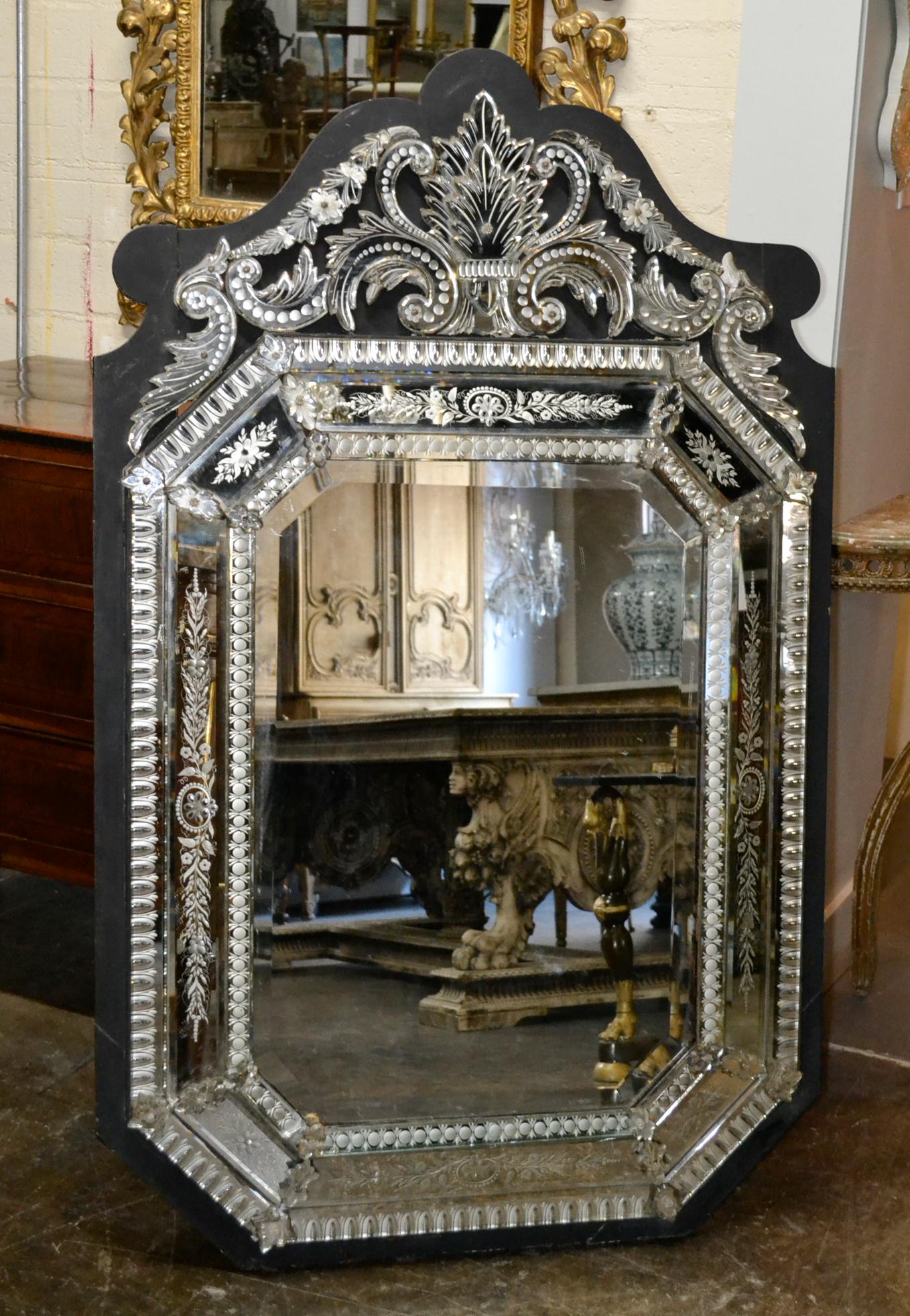 Italian Venetian Etched Octagonal Mirror