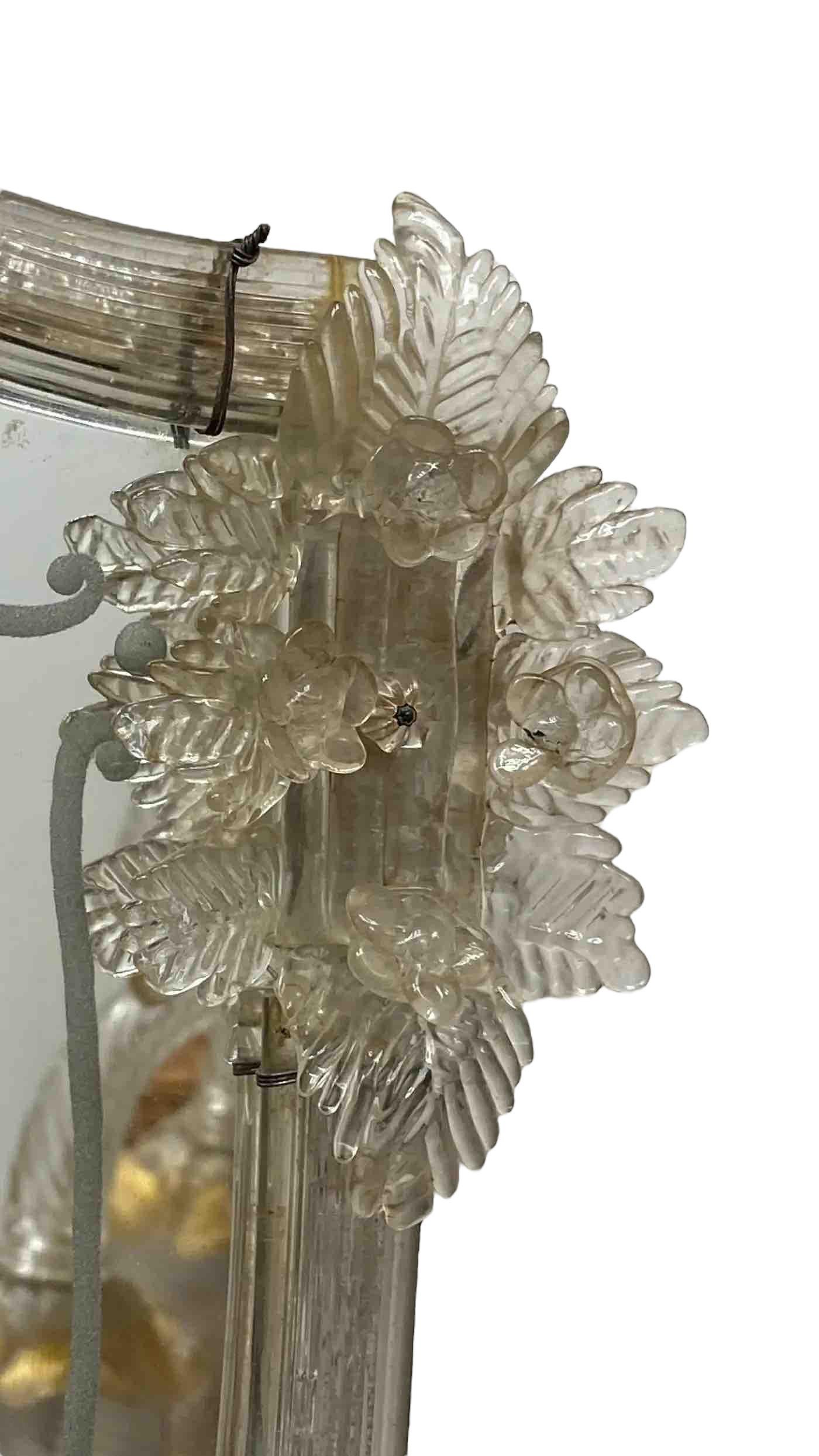 Venetian Etched Woman and Troubadour Murano Glass Mirror Sconces, circa 1920 For Sale 11
