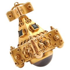 Venetian Etruscan Revival Moonstone 18K Gold Charm Pendant