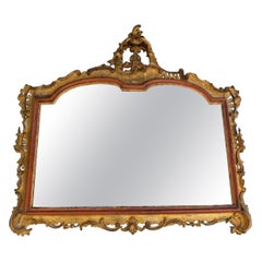 Antique Venetian Figural Pagoda Gilt Carved Wood and Red Lacquer Wall Mirror, C. 1780