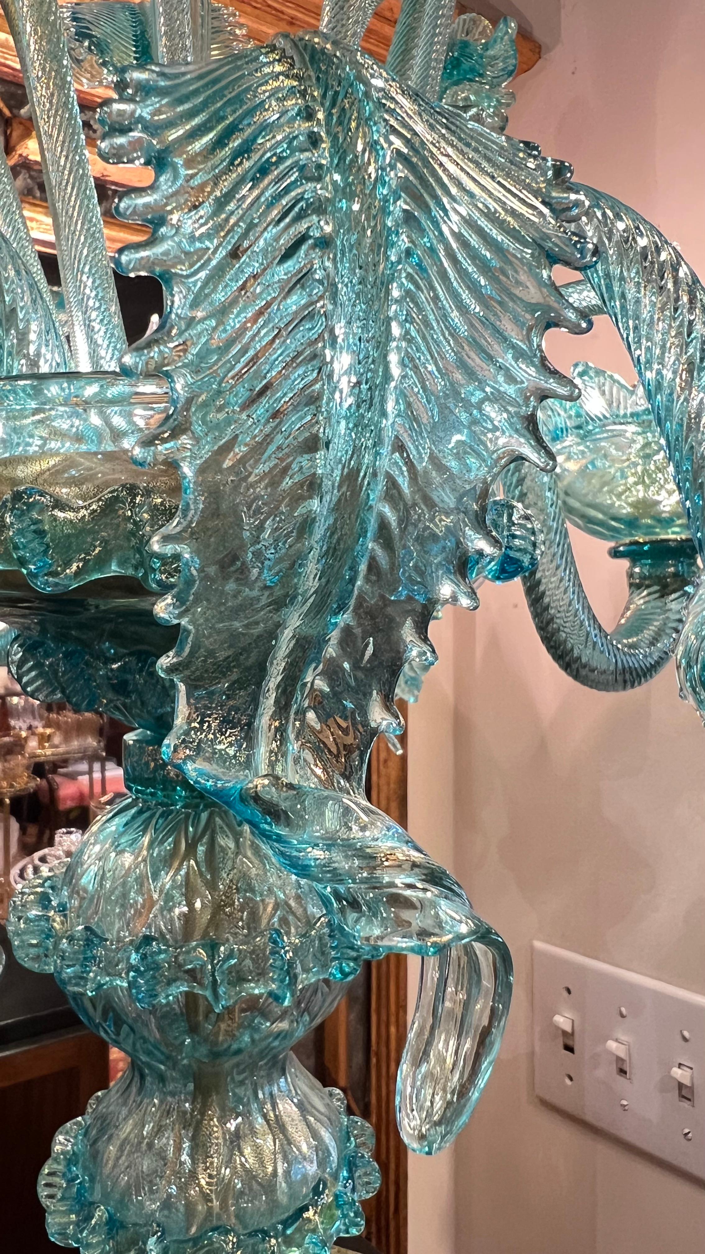  Venezianische Flambeau-Glas-Tischlampen mit Goldflecken und Messingdesign im Angebot 4